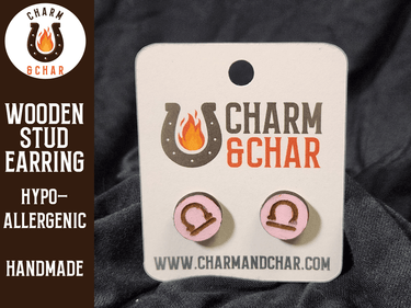 Libra Wood Stud Earrings - Zodiac Fashion Earring - Stud Earring - Charm and Char